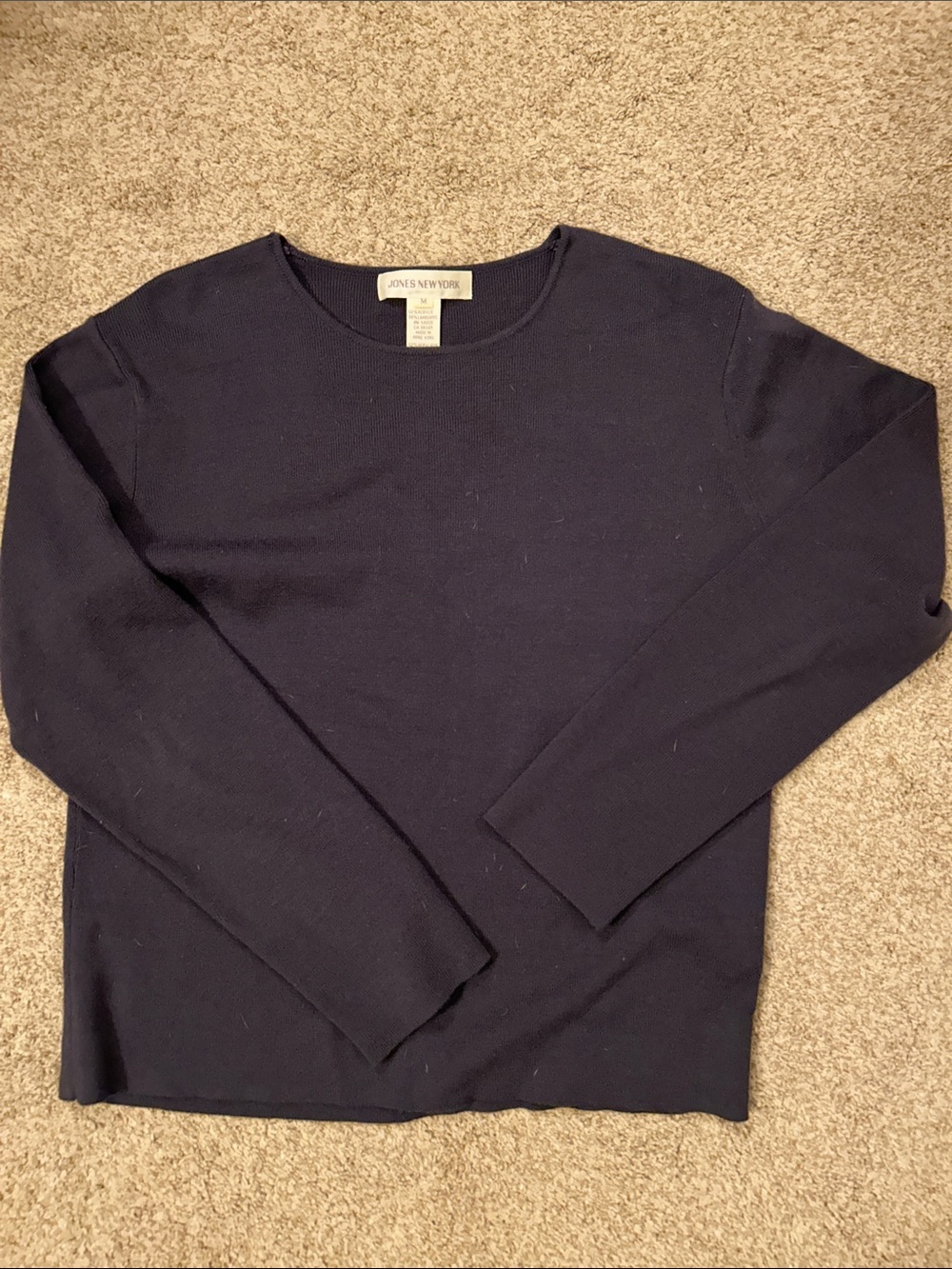 Jones New York Navy Long-Sleeve Crewneck Sweater. M
